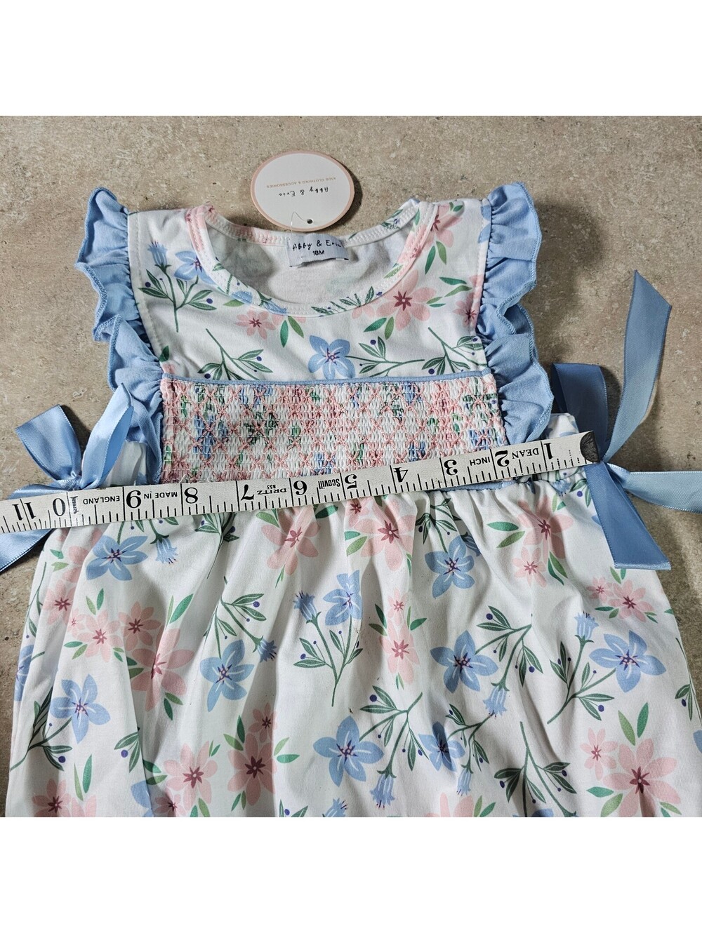 Abby & Evie Baby Floral Romper with Blue Ruffle Sleeves 18M